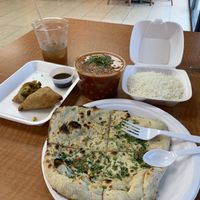Wonderful vegan food (upon request, as clearly stated on menu) - pictured: samosas, choley, lemonade. A great treat before heading to the Bush airport. Personable staff!  at Curry Sultan in Humble