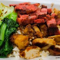 Chicken and roasted meat rice at Shang De Vegetarian in Central Singapore