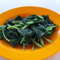 Blanched vege in vege oyster sauce at Shang De Vegetarian in Central Singapore