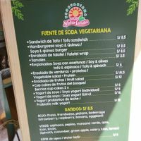 Snack bar menu at Naturlandia in Lima