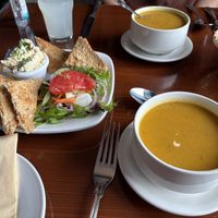 Pumpkin soup and seaweed hummus with the wrong bread (the staff found that out themselves before we had taken a bite so that was properly fixed)  at O Dowds Cafe in Roundstone