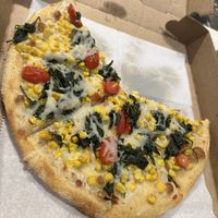 Coconut corn pizza with spinach added (no coconut flavor)   at Veggie Crust in Somerville