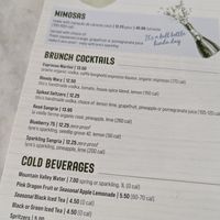 Brunch cocktail menu at True Food Kitchen - W Ave in Austin