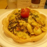 Orecchiette pasta in pastry bowl at Universo Vegano in Bologna