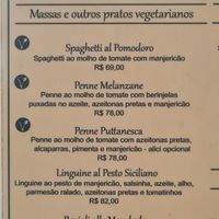 Current price for the vegan options in the menu. at Spaghetto in Ubatuba