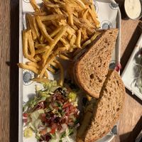 Tempeh sandwich and chips  at The Angel Microbrewery in Nottingham