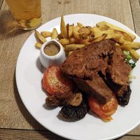 The seitan steak with peppercorn sauce and mushrooms at The Angel Microbrewery in Nottingham