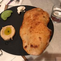 Hot bread with dips (hummus, broccoli, almond) at Mediamatic ETEN in Amsterdam