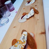 Dessert - apple, plum and almond mouse, apricot, some ice cream and a meringue at Mediamatic ETEN in Amsterdam