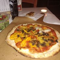 Vegan pizza Quatro Formaggio with four different kinds of cheeses. at Pizzare in Berlin