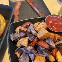 Home fries. Umaro seaweed bacon in the back originally came with four pieces.  at Vital Root in Denver