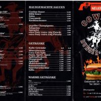 Menu part 1 at Cowboy Burger Restaurant in Landau