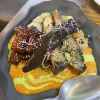 Watermelon tuna and eggplant delicious!!  at La Encomienda in Madrid