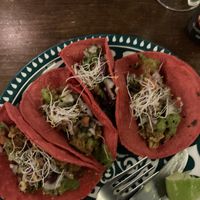 Tacos for me and a Pad Thai style dish for husband . Delicious  at La Encomienda in Madrid