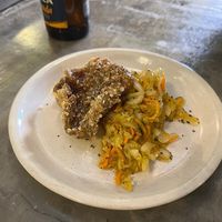 Tapapies 2023: Korean-style breaded Mushroom with cabbage and carrots. at La Encomienda in Madrid
