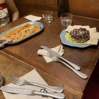 african rice (L) + tofu & tuna tartar (R), both delicious at La Encomienda in Madrid