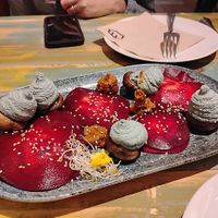 Ravioli - beets, mushrooms, and cream  at La Encomienda in Madrid