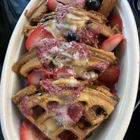 Seasonal berry waffles   at Manna Life Food in Miami