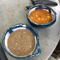 Mushroom soup and minestrone soup at Manna Manna in Brasov