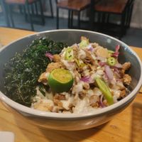 Sisig and green veg bowl at Greenery Kitchen in Makati