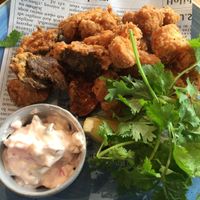 Deep Fried Chick'n with half soy meat and half mushrooms, vegan tartare sauce on the side. (I was salivating, okay?)  at Mr. Farmer - Omotesando in Tokyo