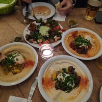 Three hummus and "Antipasti teller" at Hummus & Friends in Berlin