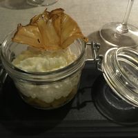 Vegan dessert when I visited on April 2019. It was rice pudding with coconut milk, pineapple compote and dried pineapple on top. at Le Bistrot des Belles Caves in Tours
