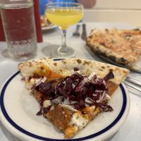 Te Kā - 22 (v+, n)
spicy vodka sauce, numu mozz, cashew ricotta, peppadews, caramelized onion, be-hive pepperoni, mellody hot honey, radicchio, oregano, lemon  at Talula's Pizza in Asbury Park