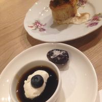 a delectable banana muffin with soy whipped cream & a kind of coffee-molasses glacé at Little Saebejae in Tokyo