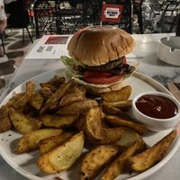 Beyond meat burger  at Distrato Cafe in Paros