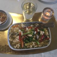 The vegan dish: Mixed vegetables and tofu.  at Ming Thai in Avesta