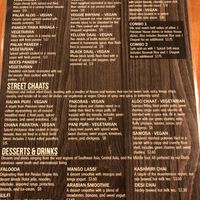 Menu, labeled vegetarian and vegan at Chapati in Indianapolis