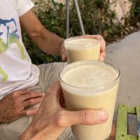 Almond milk, banana and nut butter smoothie  at Sa Ruta Verda in Mallorca