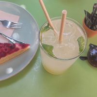 Homemade Lemonade and Rasberry Cake at Sa Ruta Verda in Mallorca