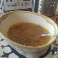 quinoa and veggie soup at Holi Vegan Kitchen in North Miami Beach