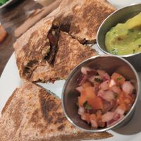 Tempeh quesadilla. Recommend getting some mayo and sirracha and mix them to make a nice spicy mayo sauce. at Holi Vegan Kitchen in North Miami Beach