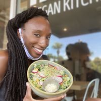 @TierraGoesGreen with the yummy Caesar Salad at Holi Vegan Kitchen in North Miami Beach