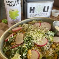 Caesar salad with coconut water. at Holi Vegan Kitchen in North Miami Beach