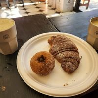 Chocolate croissant, a chocolate stuffed donut, smoothies at Wani Vegan Bakery in Rome