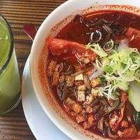 Mmmmm ramen & iced green tea at Kinboshi Ramen in Portland