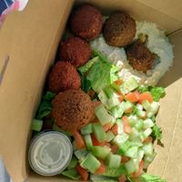 Falafel box w hummus and fresh veggies at The HipPea in Long Beach