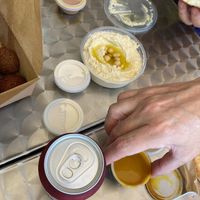 Tahini, pickled mango turmeric, hummus!  at The HipPea in Long Beach