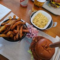 Nutty bean burger and vegan mac n cheese upgrade at Eat Me in Scarborough