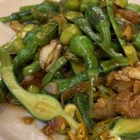 Pumpkin flowers with crispy tempeh  at Pi Vegetarian Bistro in Ho Chi Minh City