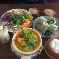 Curry, summer rolls, and a bowl  at Pi Vegetarian Bistro in Ho Chi Minh City