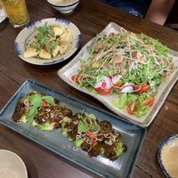 avocado salad with sesame sauce, tofu with ginger & garlic, avocado with tamarind sauce at Pi Vegetarian Bistro in Ho Chi Minh City