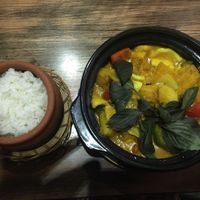 Coconut curry with steamed rice at Pi Vegetarian Bistro in Ho Chi Minh City