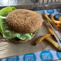 Impossible burger (I stole a few fries from my daughter lol) at Yeah Burger - Howell Mill Rd in Atlanta