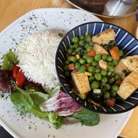 Tofu with veg and rice  at Himalaya Cafe in Edinburgh