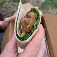 Onion bhaji wrap with mango chutney  at The Flame Tree Cafe in Dundee